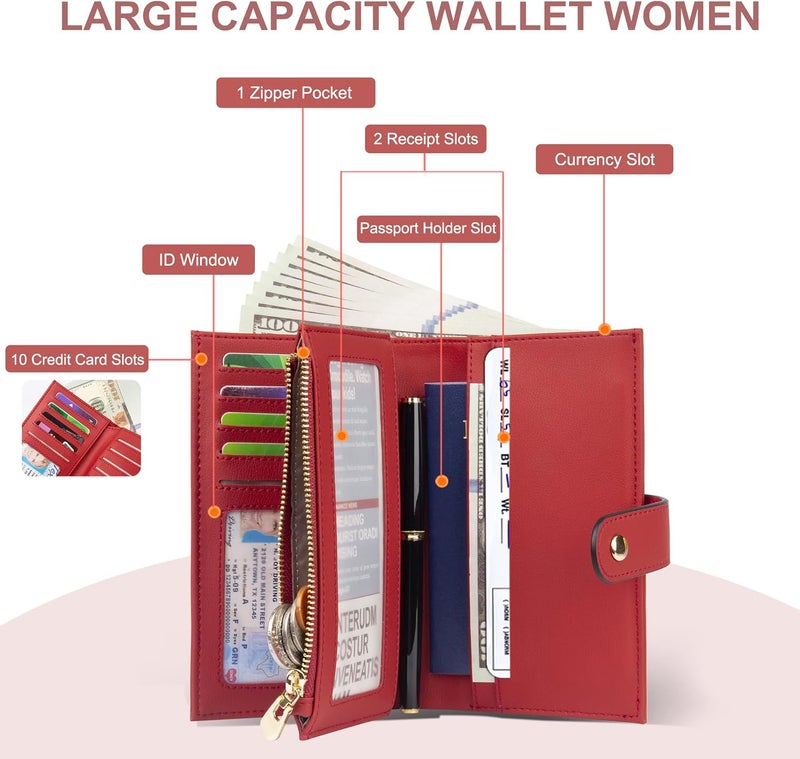 yiijay Womens Wallet RFID Blocking Leather Trifold Clutch Wallet Credit Card Holder Ladies Travel Wallet Purse with Pen Holder - Image 2